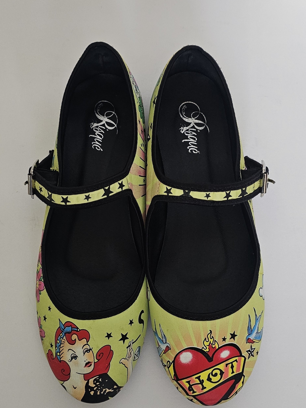 Risque Yellow Floral Tattoo-Print Mary Jane Shoes - Picture 9 of 10